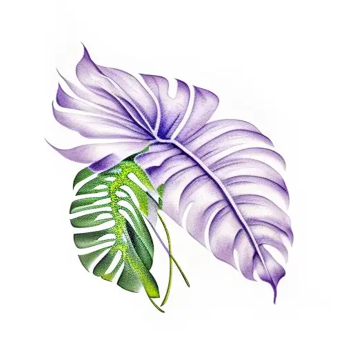 Lavender Flowers And Monstera Plant Leaves