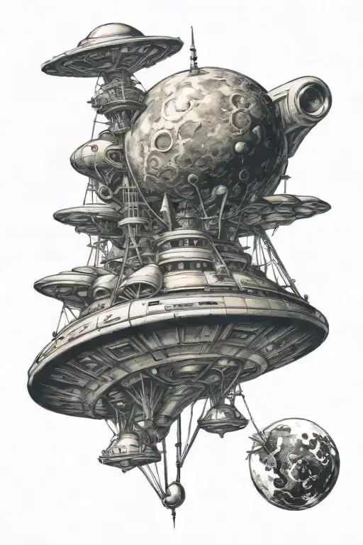 Aliens Moon Stars Space Ship