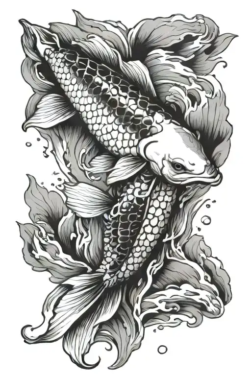 Koi Fish Swimming Upstream