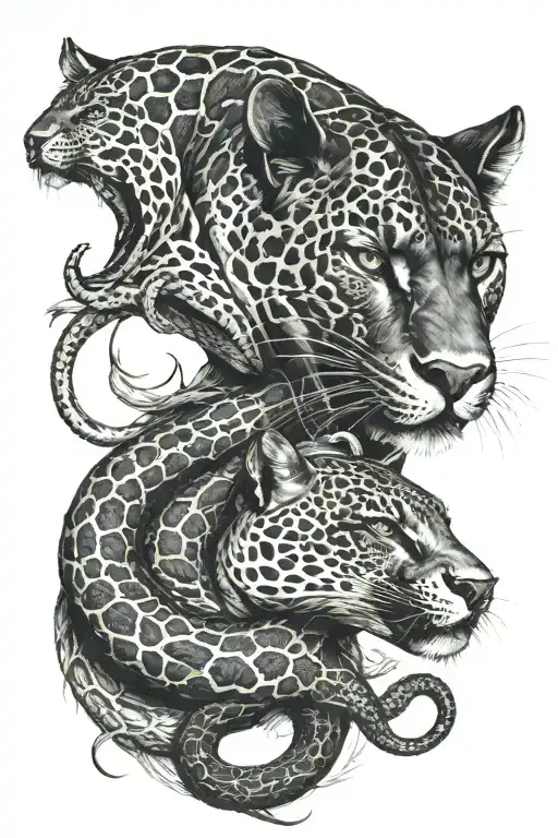 Panther And Snake Coiled