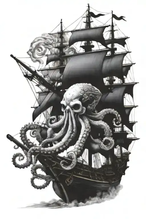 Octopus Attacking Pirate Ship