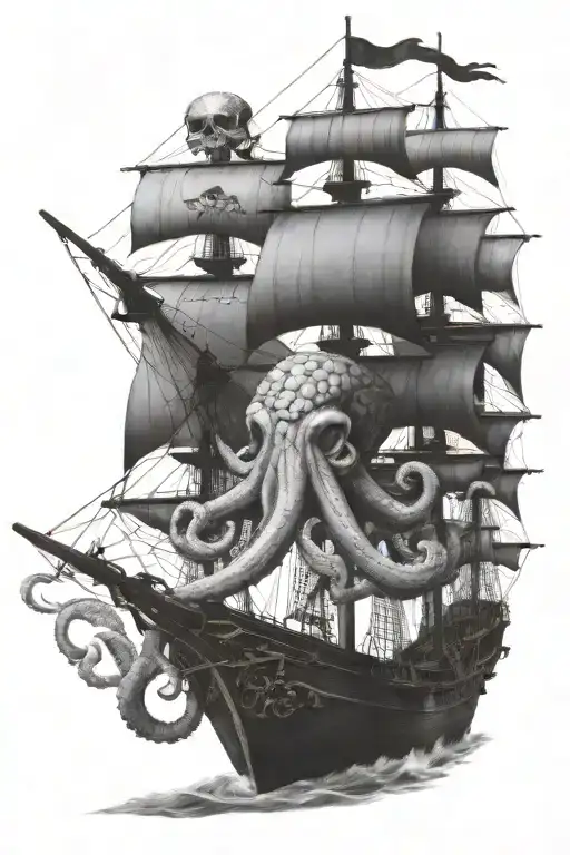 Octopus Attacking Pirate Ship