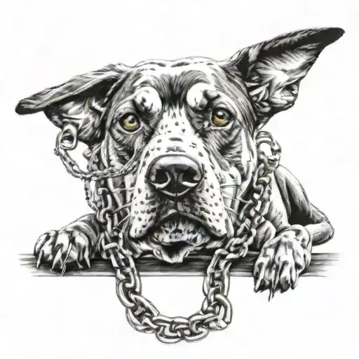 Dog With Chain Setting On The Table