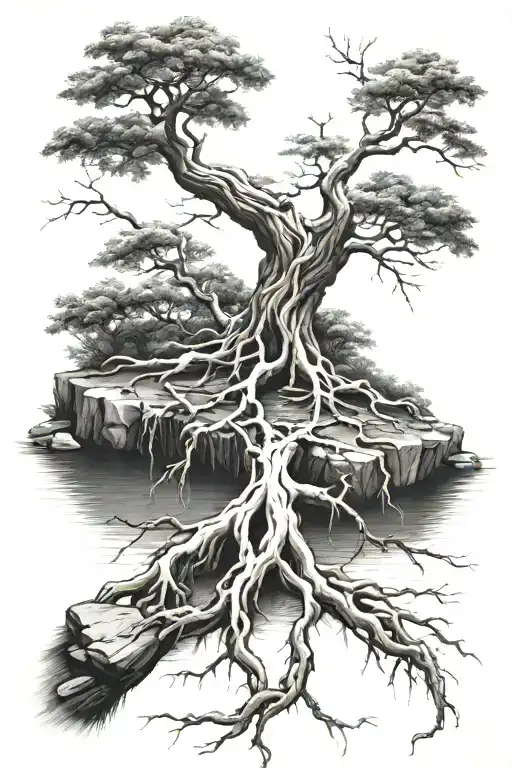 Tree By River With Roots