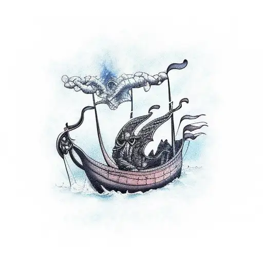 Vikings Boat On Fire