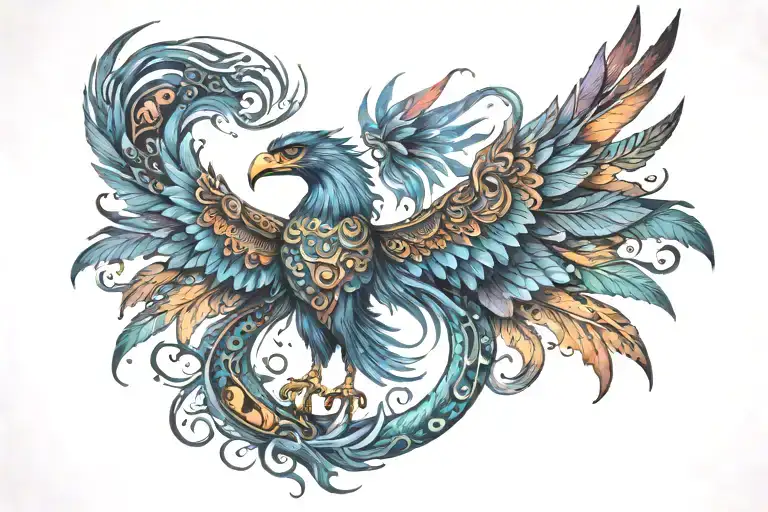 Colorful Mayan Phoenix Rising Into The Milky Way