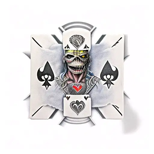 Iron Maiden The Trooper Inside Of An Ace Of Hearts Card With A Gaming Computer As The Head