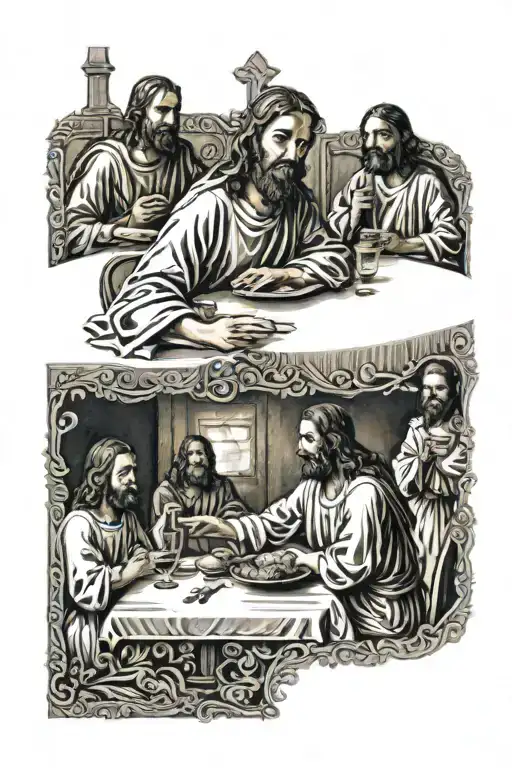 Jesus Portrait Surround Filigree Last Supper Table