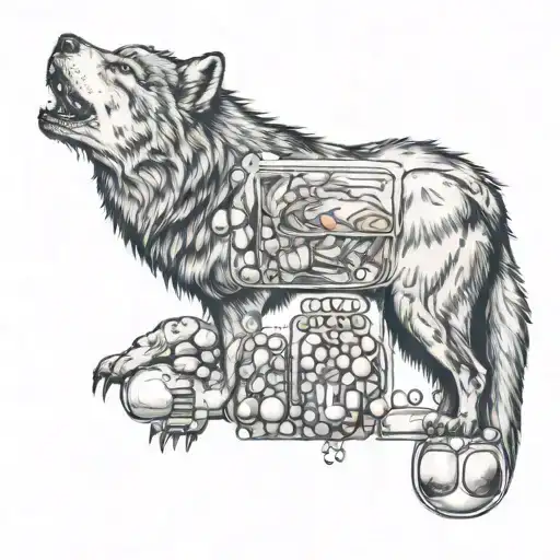 I Want A Tattoo Of A Howling Wolf Standing On The Flat Side Of Half A Pill Capsule