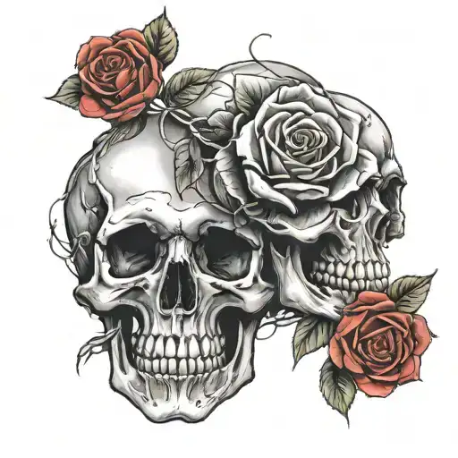 Skulls And Rose Intertwined