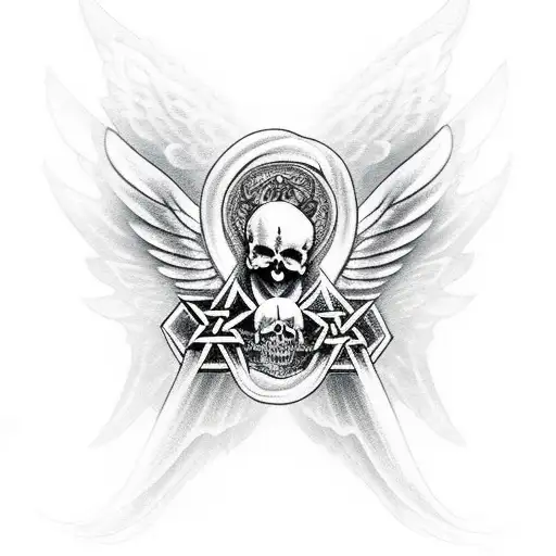 Angel With Skull Wicccan Pentacle