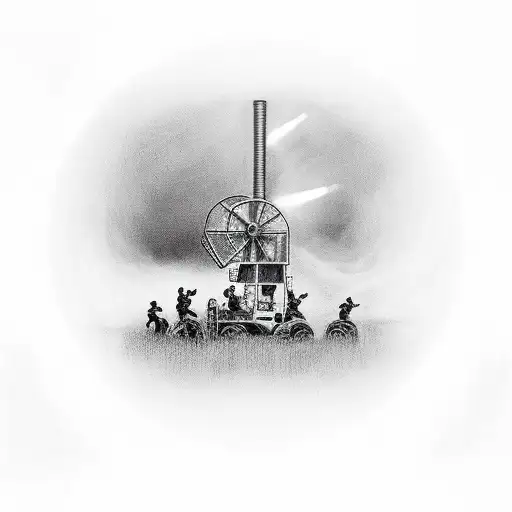 A Realistic Portrait Of A Foundation Driller Surrounded By Rugby Players And Hunting Scenes