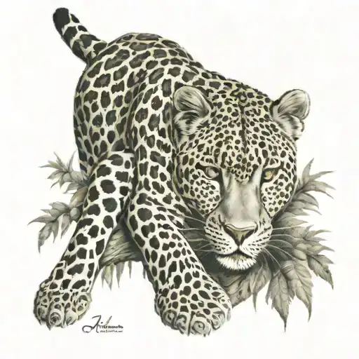 Leopard With Calm Appearance Full Body Resting In Tree