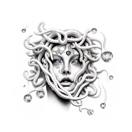 Medusa With 3 Teardrops On Her Face As She Looks Slightly To The Side