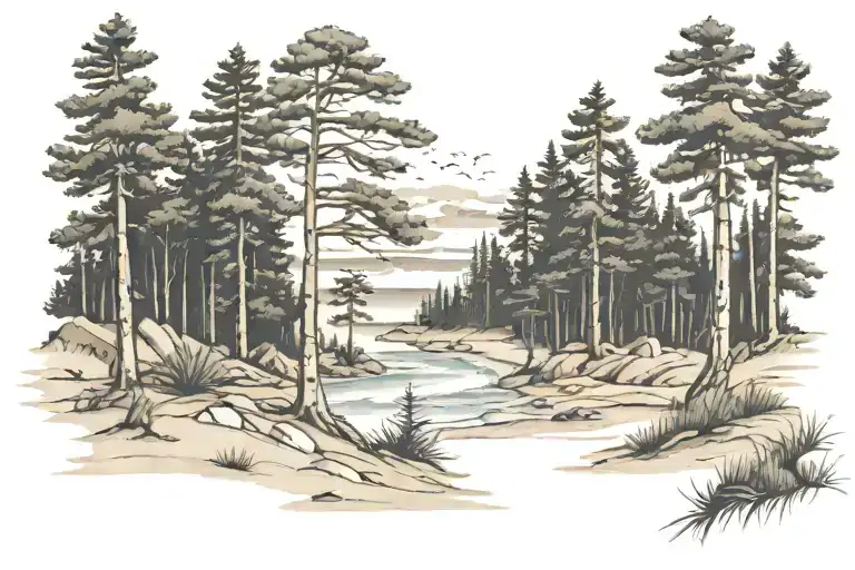 Latvian Beach With Pines Standing