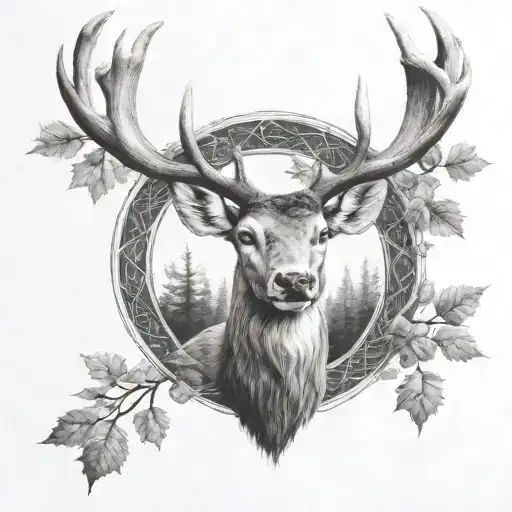 Celtic Deer Head With Trees