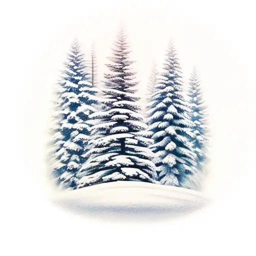 Pine Tree Mountains With Snow
