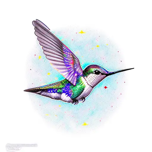 Hummingbird Surrounded By Constellations In Sketch Style
