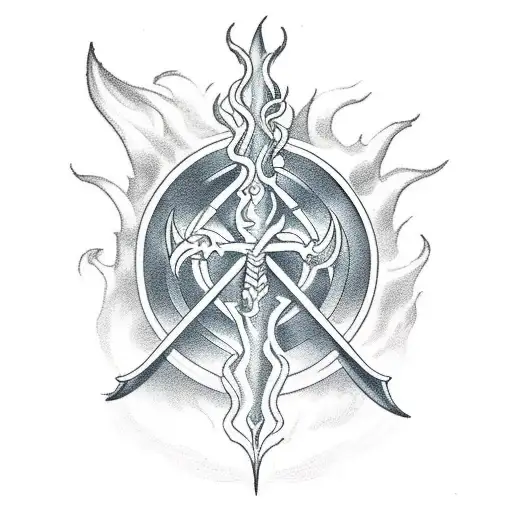 Evil Aquarius With A Trident In His Hand In The Background A Stormy Sea