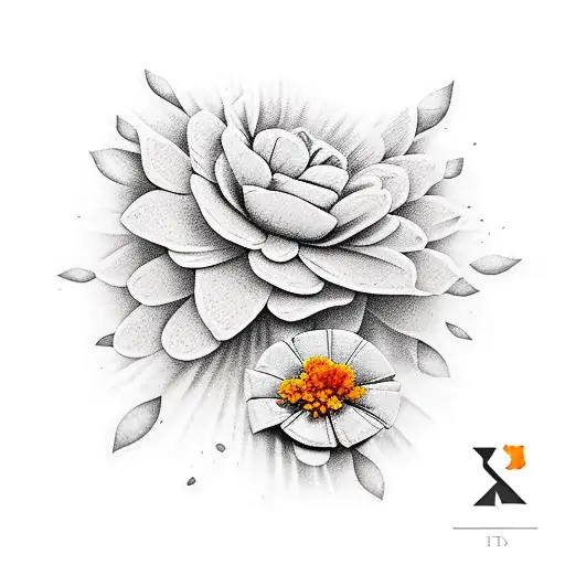 A Stack Of Books With Orange Marigolds Going Through The Center Of The Book