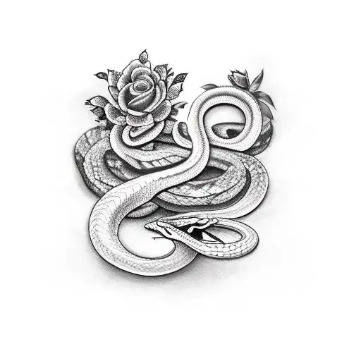 Snake With Dagger And Flowers