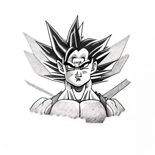 A Realistic Portrait Of Goku With A Kameramera Tattooed On His Arm