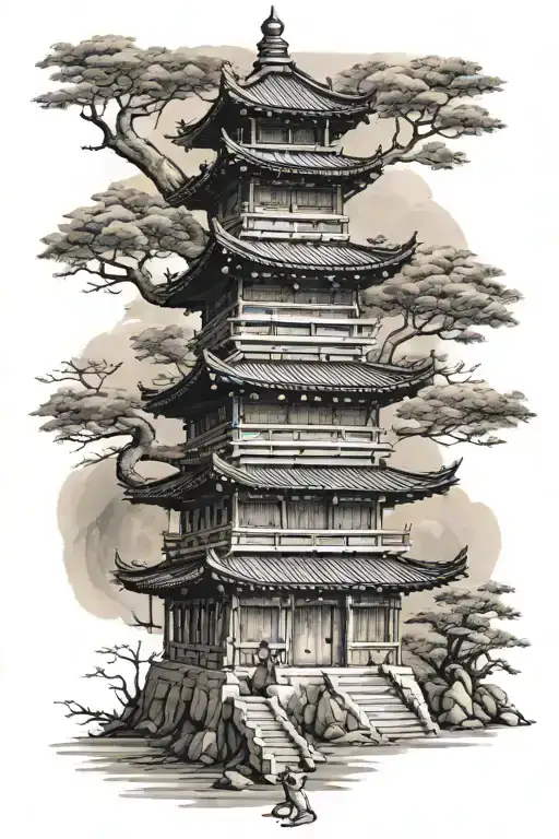 Pagoda And Samurai