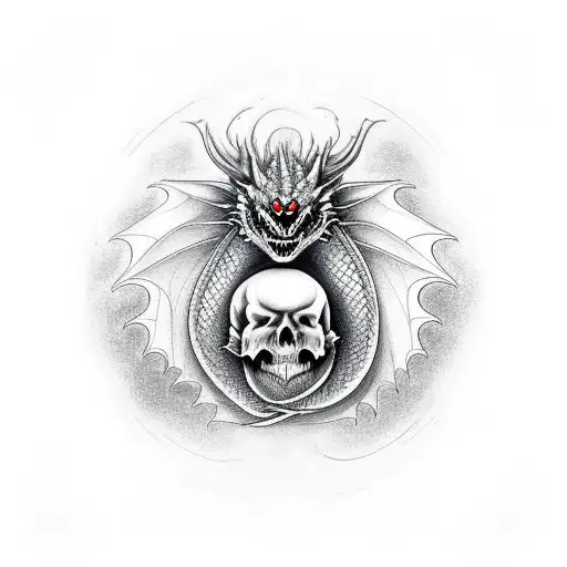 Dragon Sitting On A Human Skull