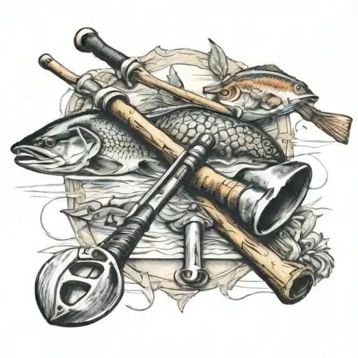 Axe And Fishing Rod Crossed