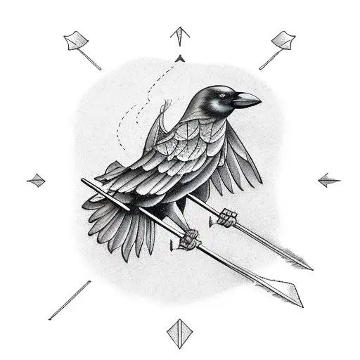 A Crow Holding Arrows In Its Claws While Flying