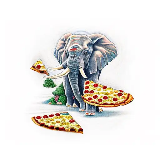 A Tattoo Of A Pixelated Elephant Eating A Slice Of Pizza