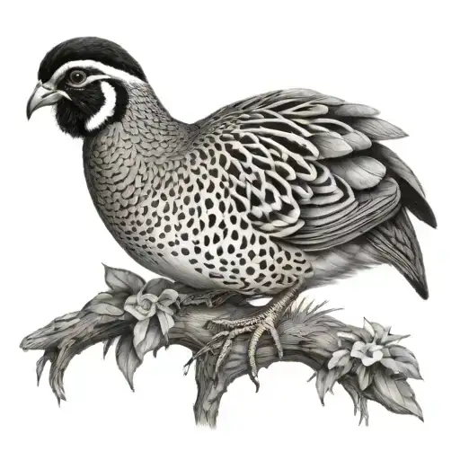 Father Quail With One Wing Over Baby Quail Black And White