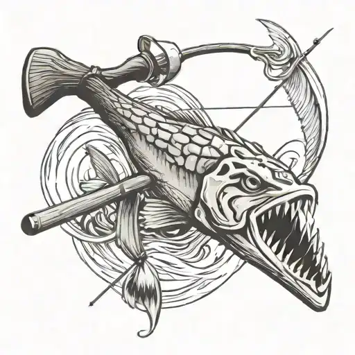 Wood Axe And Fishing Rod Crossed