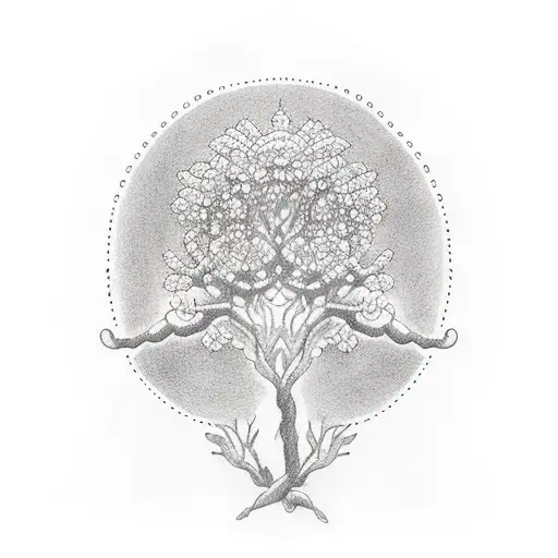 A Dotwork Tattoo Of A Family Tree With Each Branch Representing A Family Member