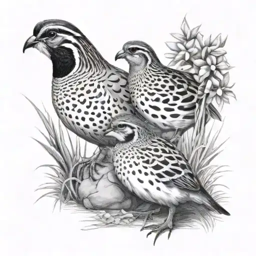 1 Father Quail And 1 Baby Quail Cute Realistic Black