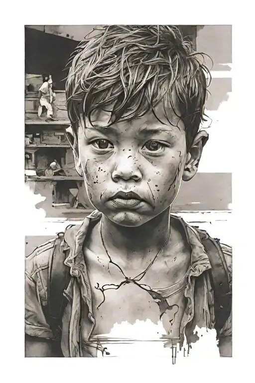 A Little Boy Who's Walking Alone And Surviving