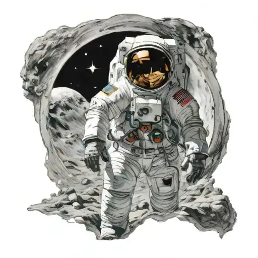 Austronaut Looking To The Earth While Standing On The Moon