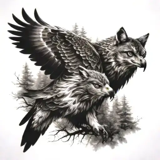 Hawks And A Wolf In The Forest