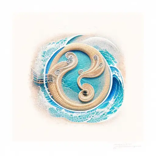 A Beach Landscape With Musical Notes Woven Into The Waves