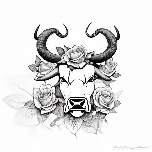 Taurus Bull With Roses And Flowing Leaves