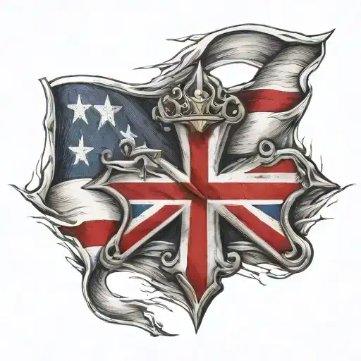 Maltese Cross And Torn Thin Red Line Flag Waving