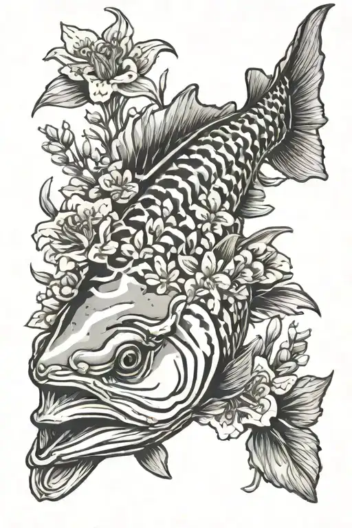 Sturgeon Fish With Flowers