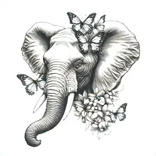 Elephant Head With Butterfly Wing Ears