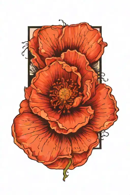 Poppy Flower With Glyph Symbol Intertwined Symbolizing The Client's Love
