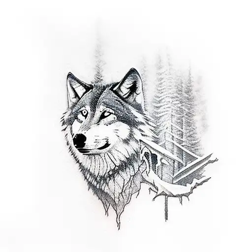 An Open Book With A Wolf And Forest Around It