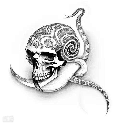 Dark Skull With A Serpent
