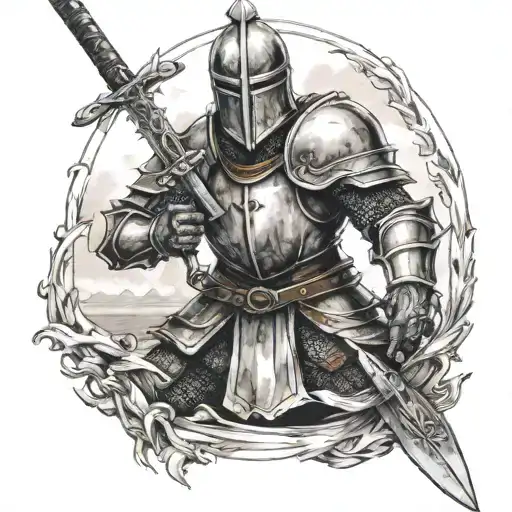 A Beat Up Knight Holding A Sword