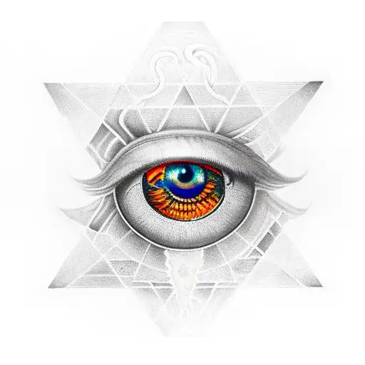 Female Eye With Wings And Snakes In A Triangle