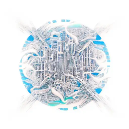 A Futuristic Cityscape With Computer Code Flowing Like Water At The Beach