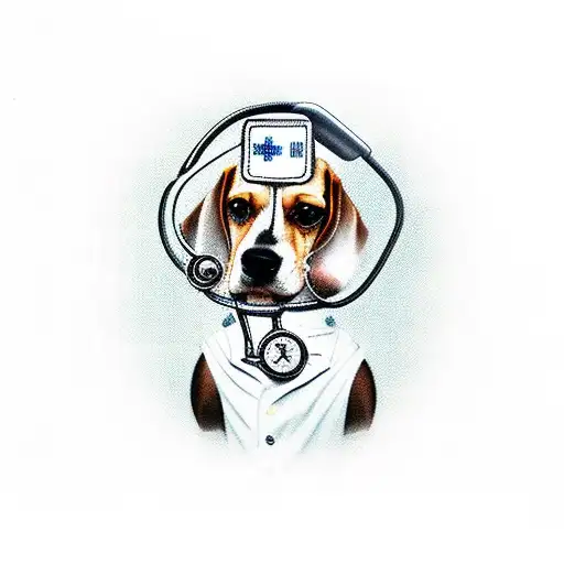 A Beagle Dog Wearing A Nurse's Hat And Holding A Stethoscope